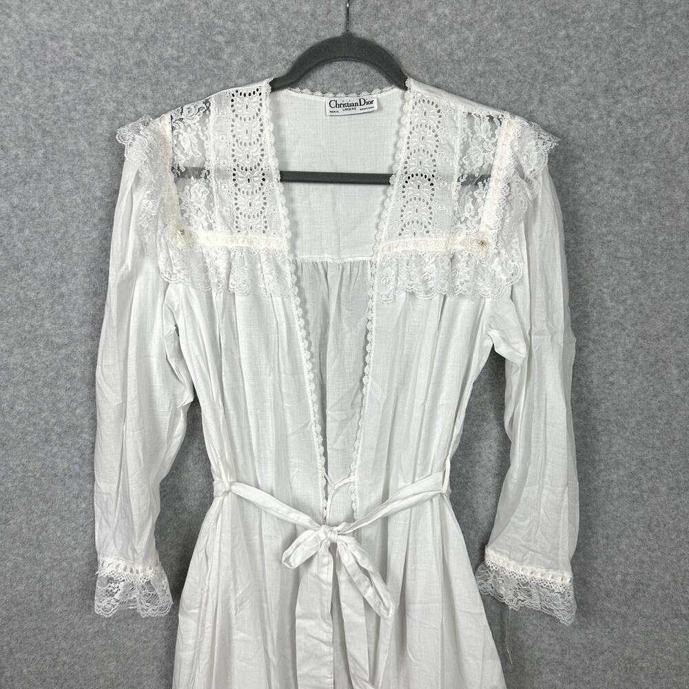 VTG Christian Dior White Lace Nightgown & Robe M 2 Piece Set Bride Romantic NEW - Picture 5 of 16